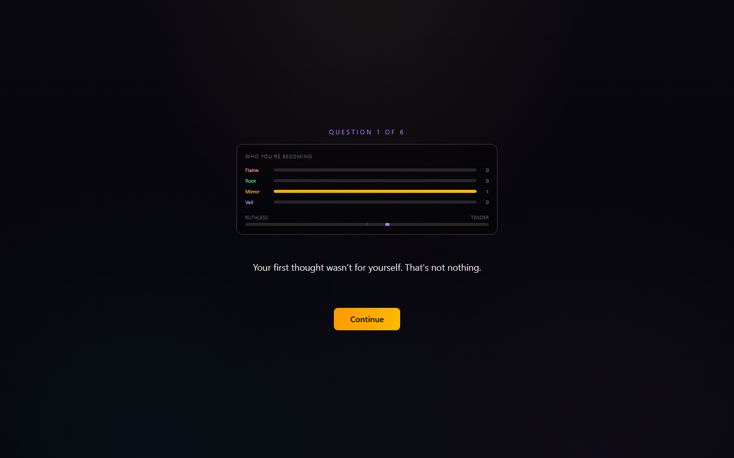 EIDOLON responding to a player's choice with an updated archetype meter
